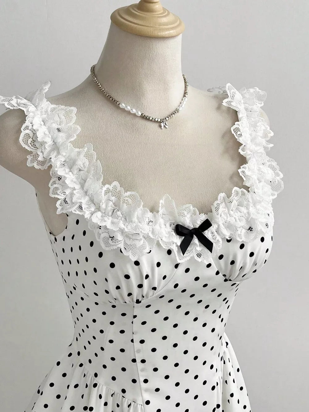 Polka Dot Lace Trim Mini Dress, side view