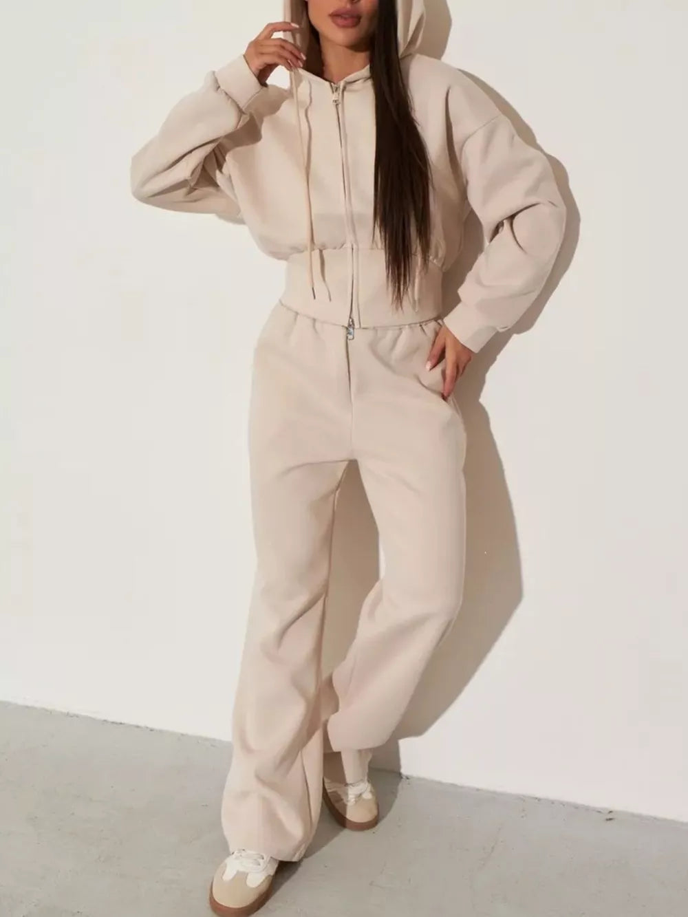 Zip-up Hoodie And Wide-leg Pants Set in Pink, product detail