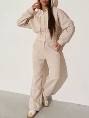 Zip-up Hoodie And Wide-leg Pants Set in Pink, product detail