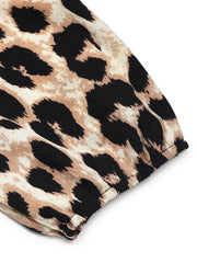 Leopard print puff sleeve jumpsuit detail showing elastic cuff