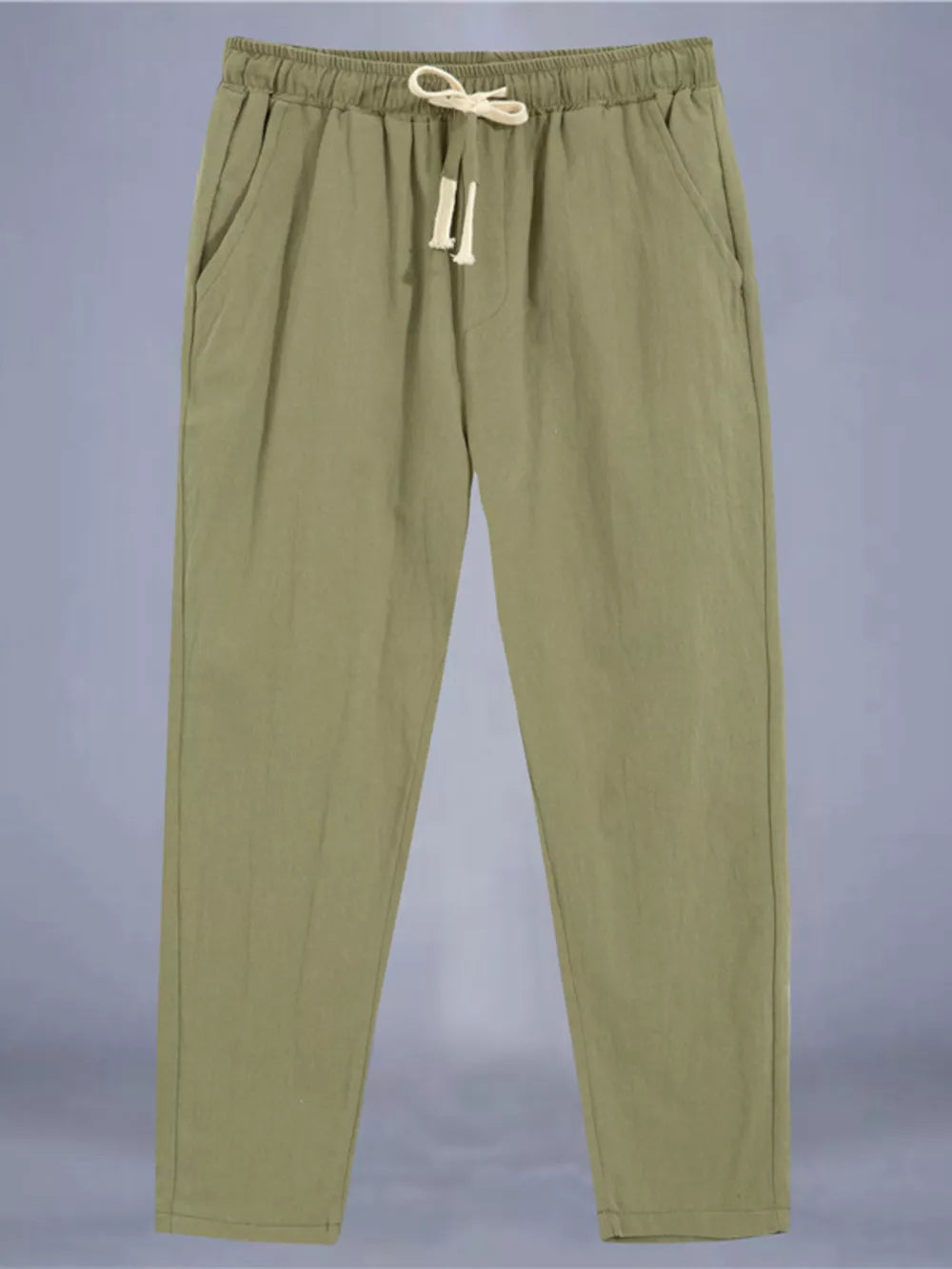 Men's Plus Size Drawstring Loose Fit Pants in White, front view