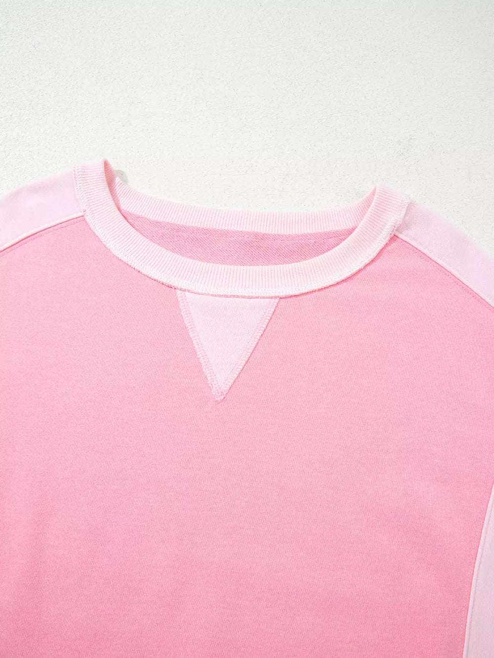2-tone Color Block Patchwork Sweatshirt in Pink, back view