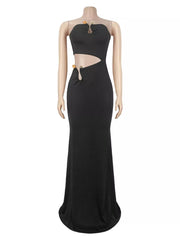 White fitted maxi dress with strapless