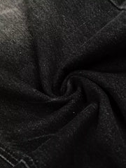 Men's black vintage wash wide leg jeans, cotton denim fabric detail