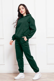 Dark Green relaxed fit hoodie and joggers set with a front pocket.