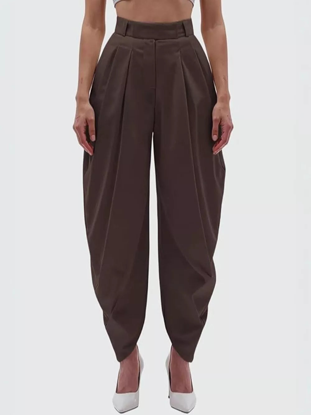 High-waisted Pleated Drape Pants in Black, alternate angle