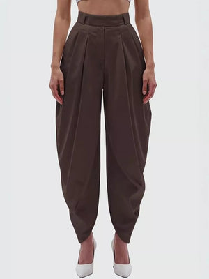 High-waisted Pleated Drape Pants in Black, alternate angle