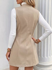 Elegant Button-down Vest Coat in Khaki, fabric detail
