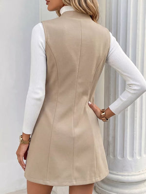Elegant Button-down Vest Coat in Khaki, fabric detail