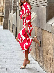 Abstract Print Wrap Midi Dress in Scarlet, fit detail