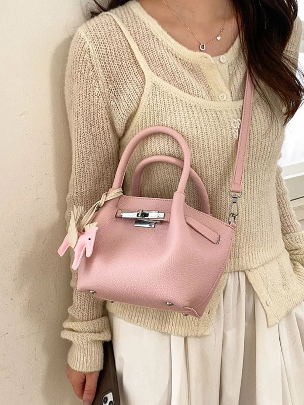 Top Handle Mini Crossbody Bag in Yellow, model styling view