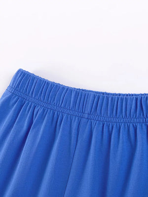 Children's blue shorts with elastic waistband detail