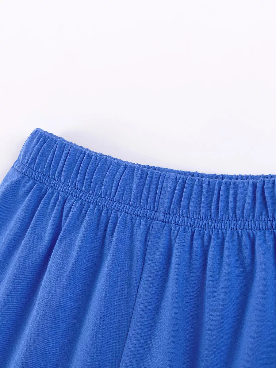 Children's blue shorts with elastic waistband detail