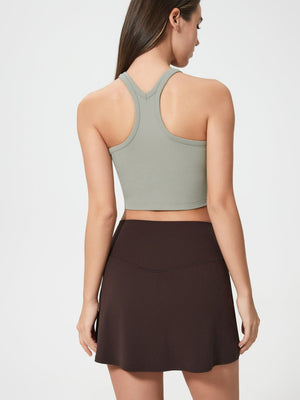 Sculpted Racerback Crop Tank in Sage, showing back view with racerback detail.
