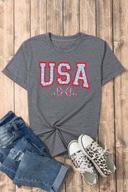 Dark gray cotton tee with rolled sleeves and USA star graphic.