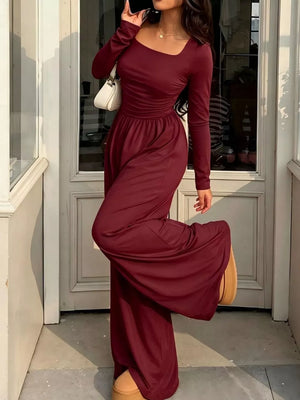 Ruched Square Neck Wide-leg Jumpsuit in Brown, view 17