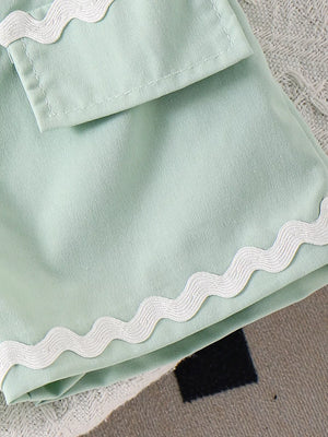 Children's Ribbed Knit Polo Top & Scalloped Shorts Set in Blue, view 11