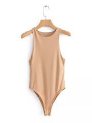Sleeveless round neck bodysuit in skin color, a comfortable basic essential.