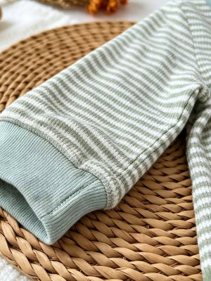 Children's Animal Striped Long Sleeve Jumpsuit in Light Green, back view