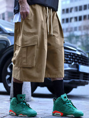 Men's Full Size Cargo Shorts With Drawstring Waist in Khakis, side view