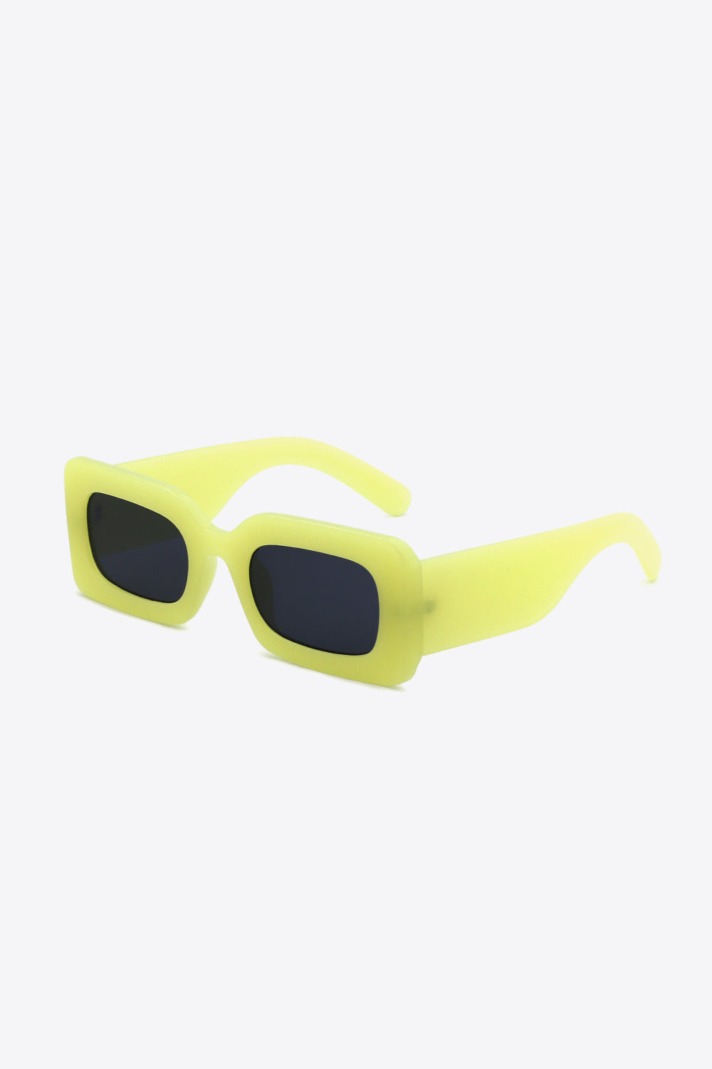 Neon yellow acetate rectangle sunglasses with dark lenses.