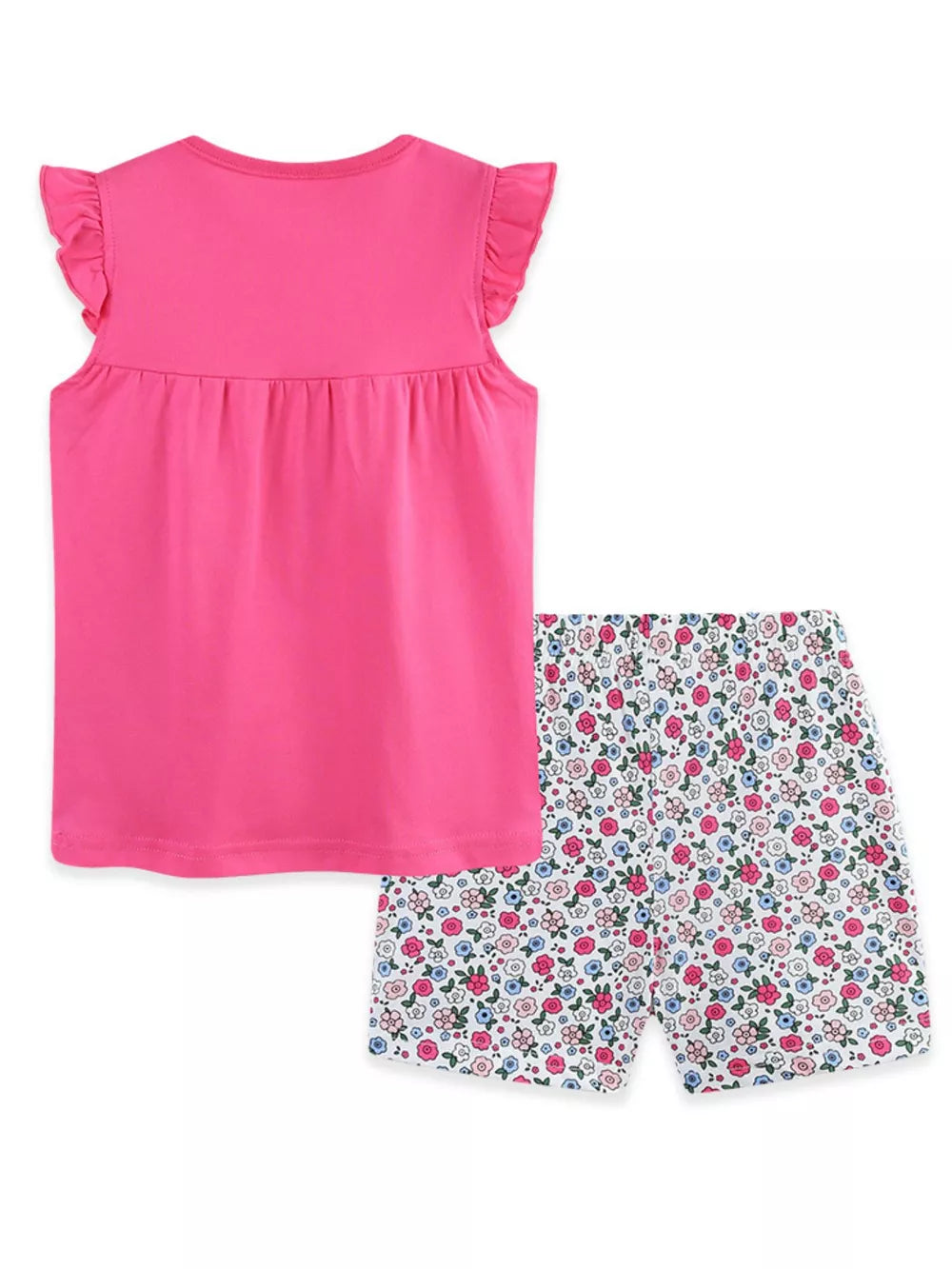 Toddler girls' pink ruffle sleeve top with floral print shorts