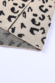 Khaki leopard print knit sweater with asymmetric panel detail