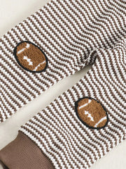 Baby set with brown and white stripes and football elbow patches.