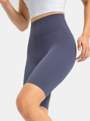 Sculpted Contour Active Cycling Shorts in Dusty Blue with a high waist and seamless design.