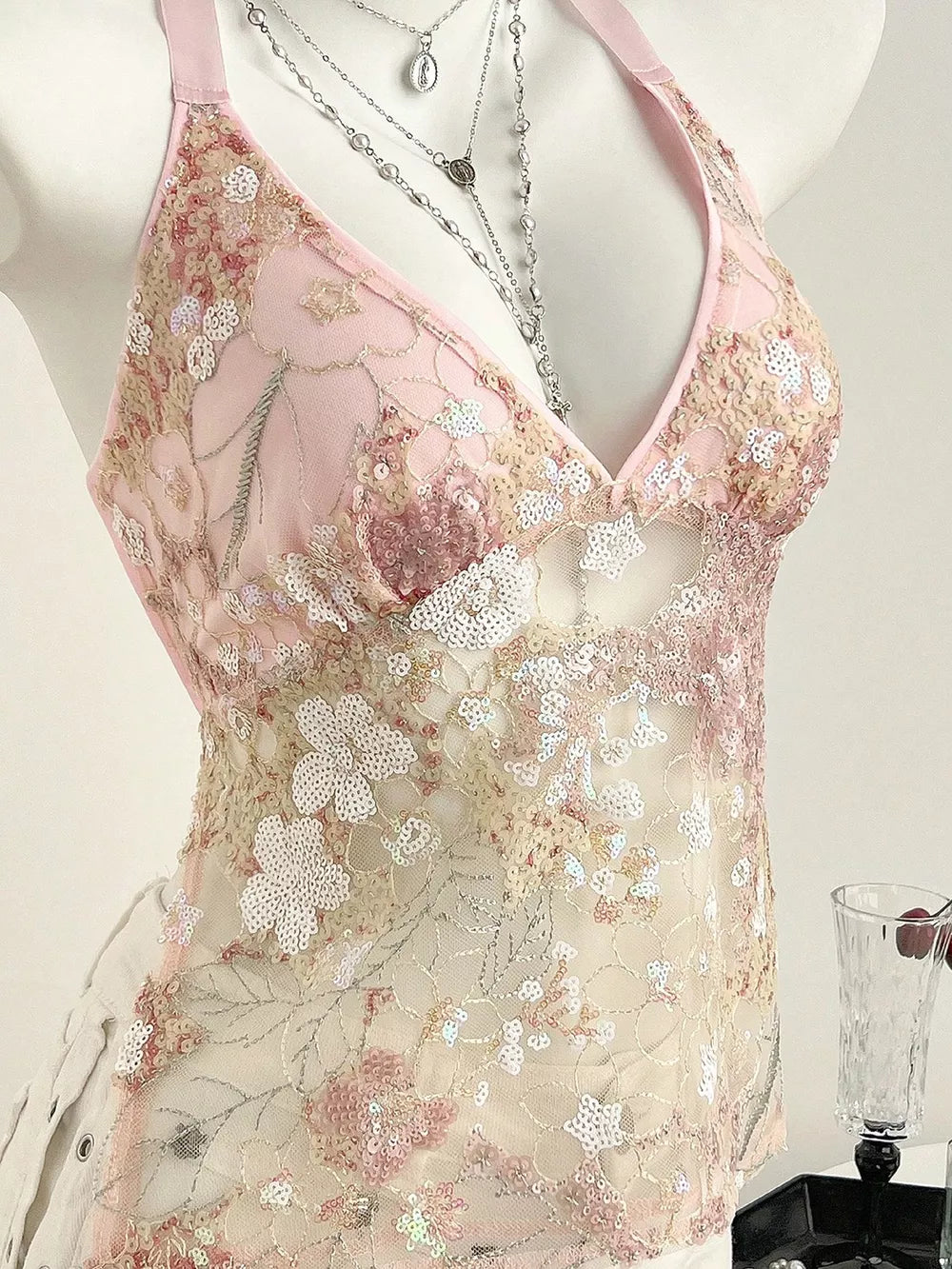 Sequin Halter Neck Cami, side view