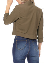 Full Size Cropped Open Front Blazer Plus Size in Rose, editorial view