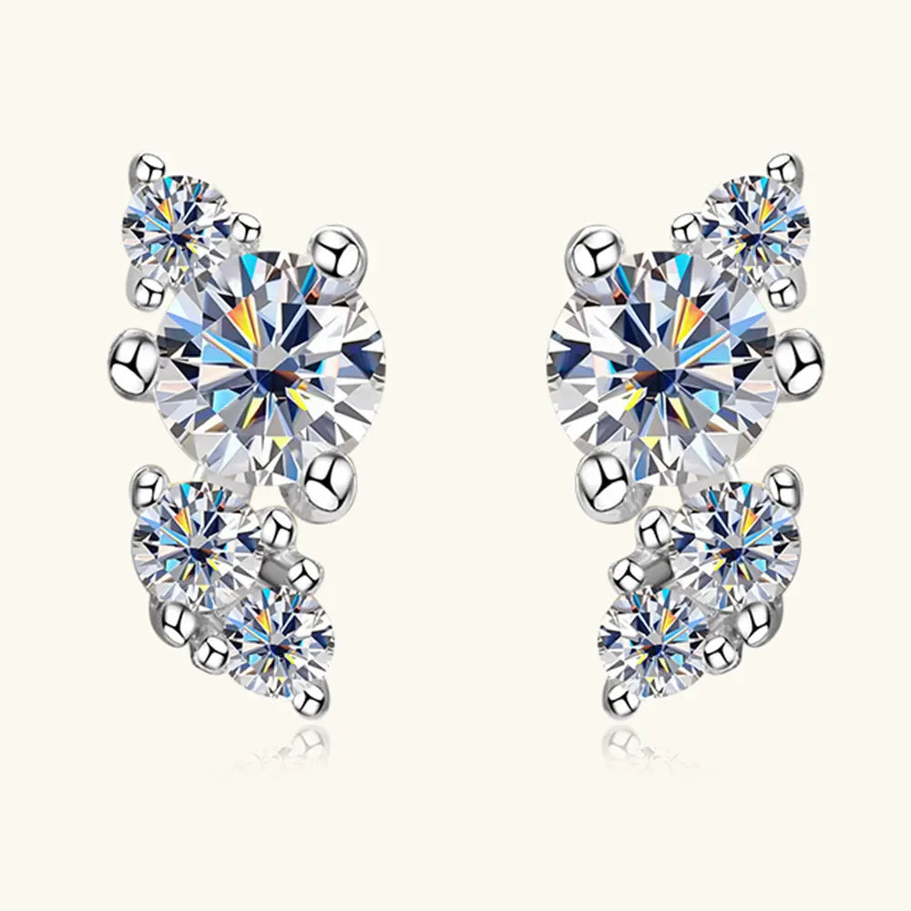 Silver celestial cluster diamond stud earrings with sparkling cubic zirconia stones.