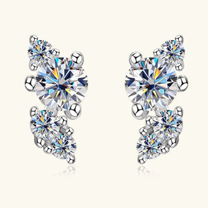 Silver celestial cluster diamond stud earrings with sparkling cubic zirconia stones.