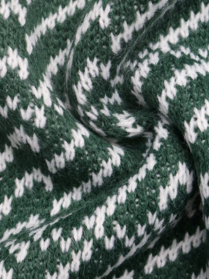 Geometric Patterned Collared Sweater in Green, editorial view
