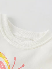 White kids' sweatshirt with a colorful butterfly graphic and ribbed crewneck.