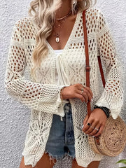 Intricate Openwork Tie-front Cardigan
