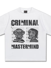 White cotton graphic tee with bold cartoon print and oversized fit.