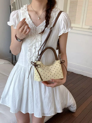 Polka Dot Mini Crossbody Bag in Blue, fabric detail