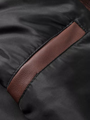 Men's Full Size Hooded Faux Leather Motorcycle Jacket in Black, alternate angle