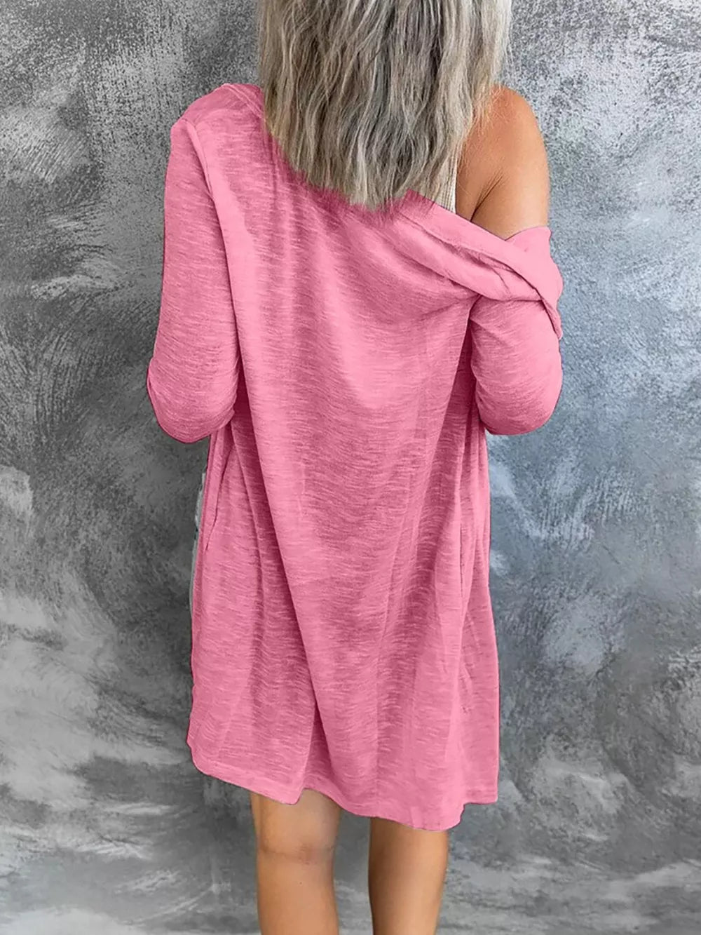 Lightweight Button-up Cardigan Plus Size in Grey, model styling view