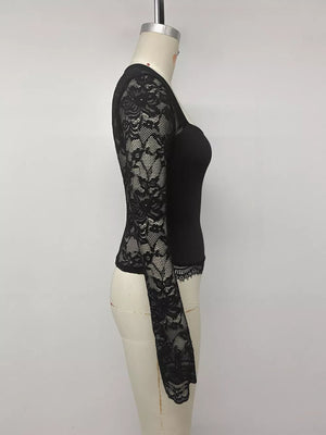 Lace Sleeve Square Neck Top in Black, fit detail