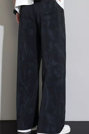 Men's black marbled thermal drawstring sweatpants with a relaxed fit.