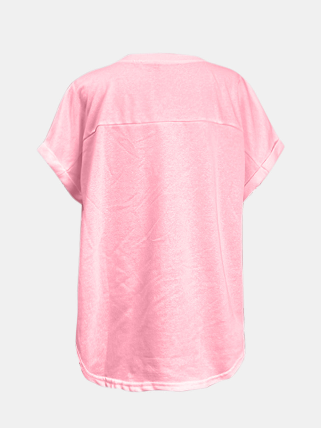 Blush pink t-shirt with short sleeves and a relaxed fit, showing the back.