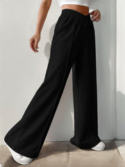 Black palazzo sweatpants with V-waistline and center seams