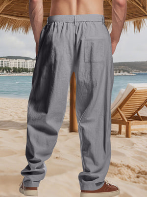 Men's grey relaxed fit sweatpants with a single back pocket and elastic waistband.