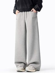 Gray casual wide-leg sweatpants with drawstring and pockets
