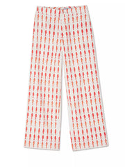 Red fish print wide-leg pants with a buttoned waist