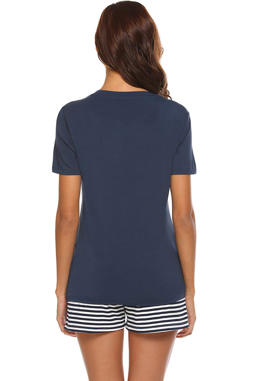 Dark blue V-neck lounge set with striped shorts