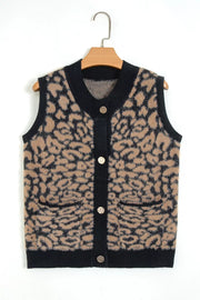 Leopard Print Knit Sleeveless Sweater Vest, close-up detail