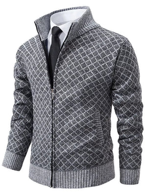 Men's Plus Size Textured Zip-up Cardigan in Black, alternate angle